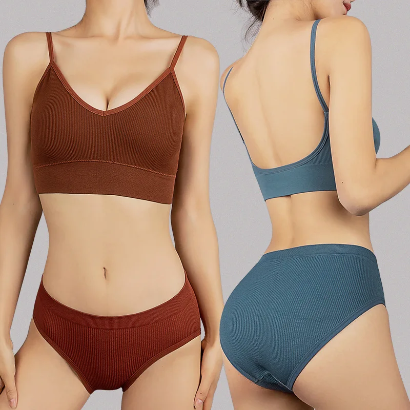 

New Arrival Girl Seamless 2 Pieces Lingerie Suit Women Sexy Panties Underwear Sets, As photo