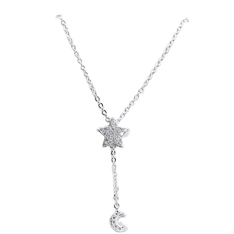 

Long Pendant Star And Moon K Plated Silver Tassels Sweater Chain Jewelry Set Pendant Necklace Women