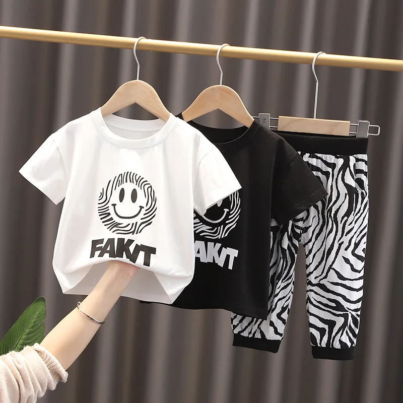 

wholesale Summer Toddler Baby Kids Clothes Boys Outfits Sets Short Sleeve T-Shirt + Pants, As image shown
