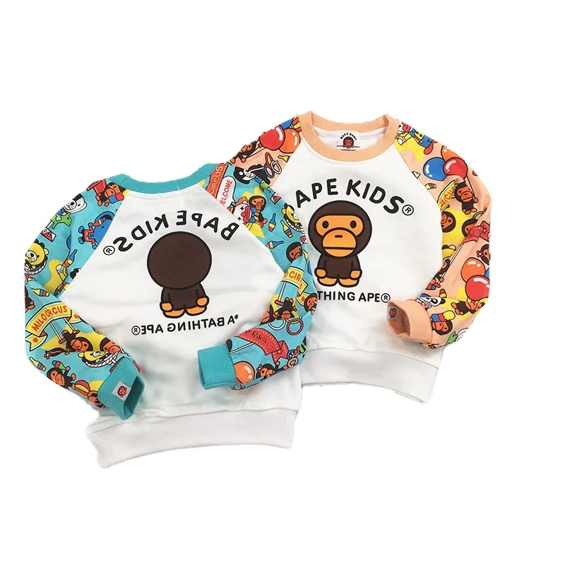 

boys girls popular kids cartoon print sweatshirt pullover sweater cartoon printed hoodless sweater, As picture