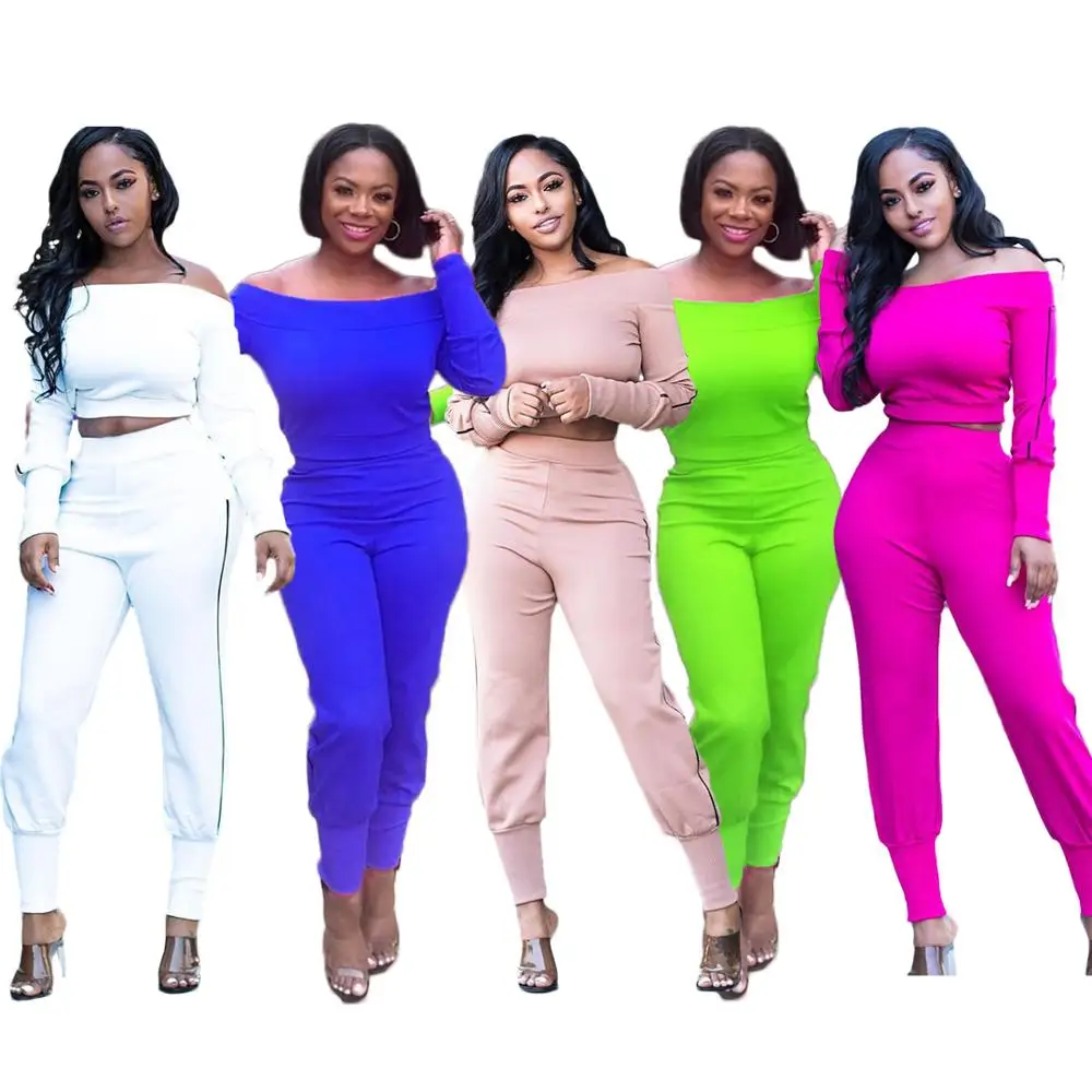 HC6153 ladies fashion long sleeve top and pants two piece set