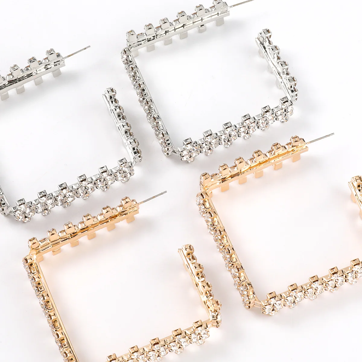 

2021 Sailing Jewelry Creative Geometric Diamond Rhinestone Square Earrings Female Square Hoop Earrings
