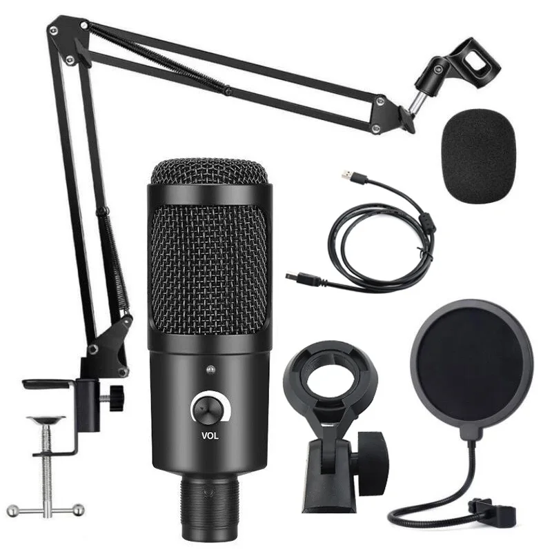 

Professional USB Microphone bm800 condenser mic shock mount stand kit for chats live broadcast singing recording