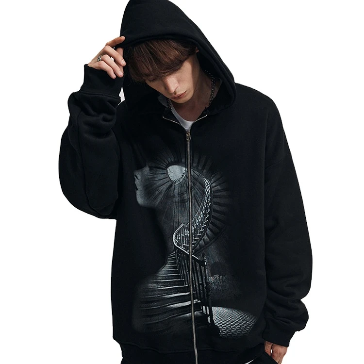 

High Quality Premium Full Zip Up Hoodies Custom Logo oversized Heavyweight Graphic Mens Cotton Zipper Hoodie For Men