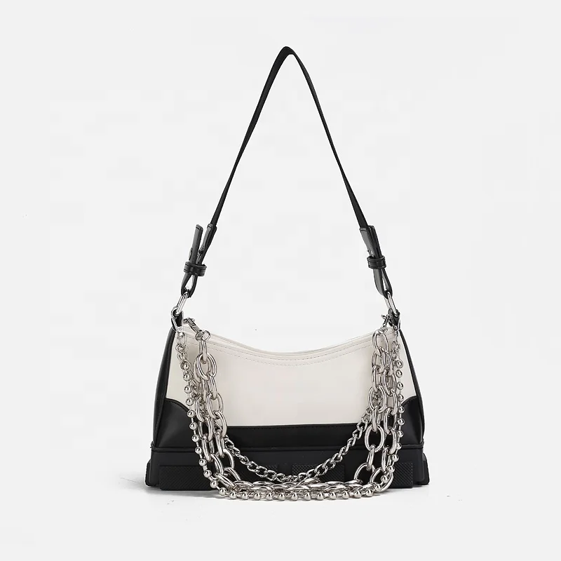 

2021 new tire not dirty bag fashion chain bag star same retro messenger bag female, Black and white