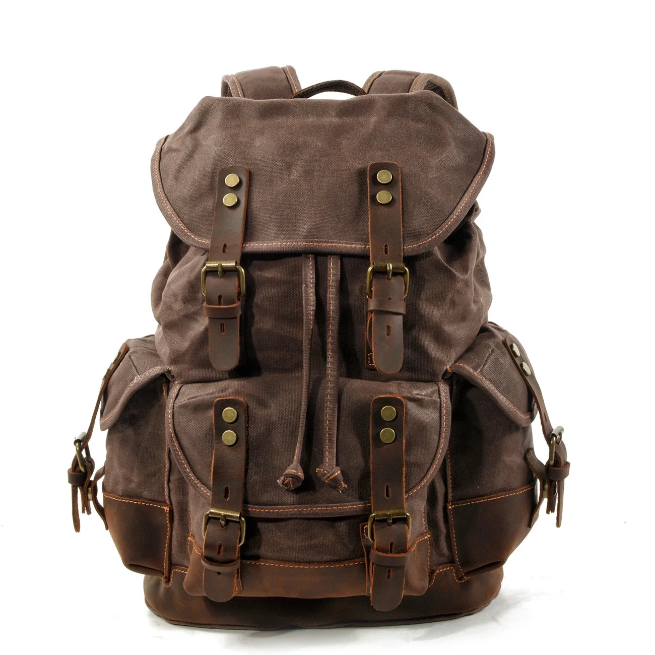 

Heavy Duty Vintage Brown Waxed Canvas School Backpack Custom Men Laptop Leather Bag Rucksack Bag, Customized color