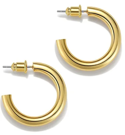 

18k 14k big open chunky gold thick plated hoop earrings for women, Picture