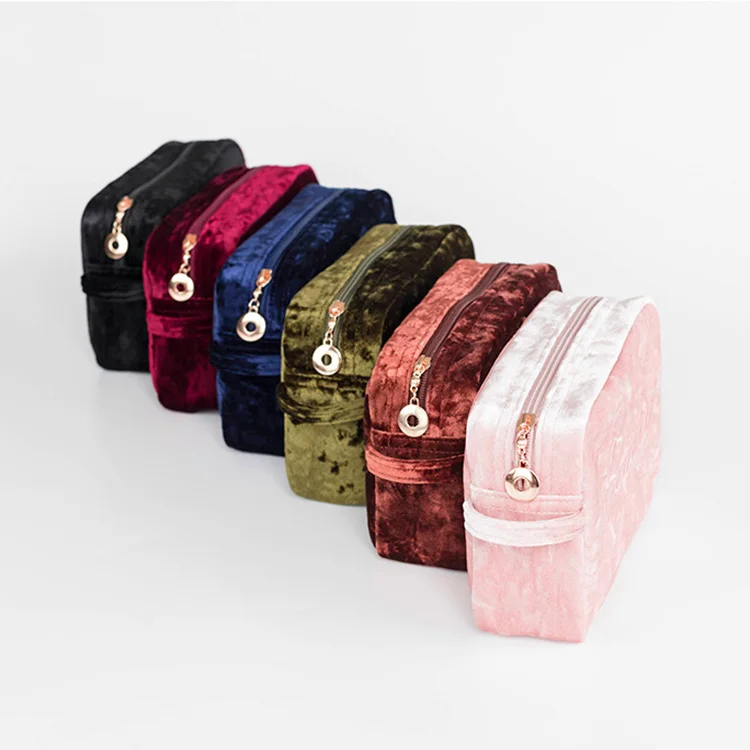 

Custom logo square velvet makeup bag brush packaging beautiful beauty bag basics cosmetic make up bag for ladies, Pink;brown;green;blue;red;black