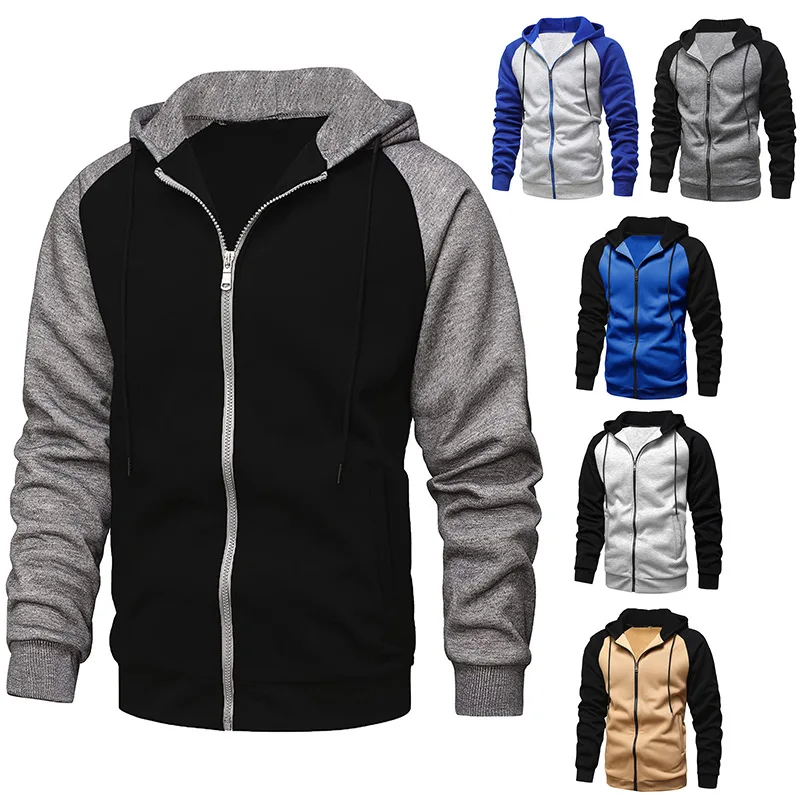 

Patchwork Color Block Sweatshirts Casual Drawstring Tops Mens Zipper Hoodies Sweatshirts with Pockets