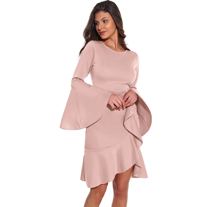 

prevail new elegant flared sleeve plus-size women office ladies slim bodycon dress women FM-Z8827, As pictures