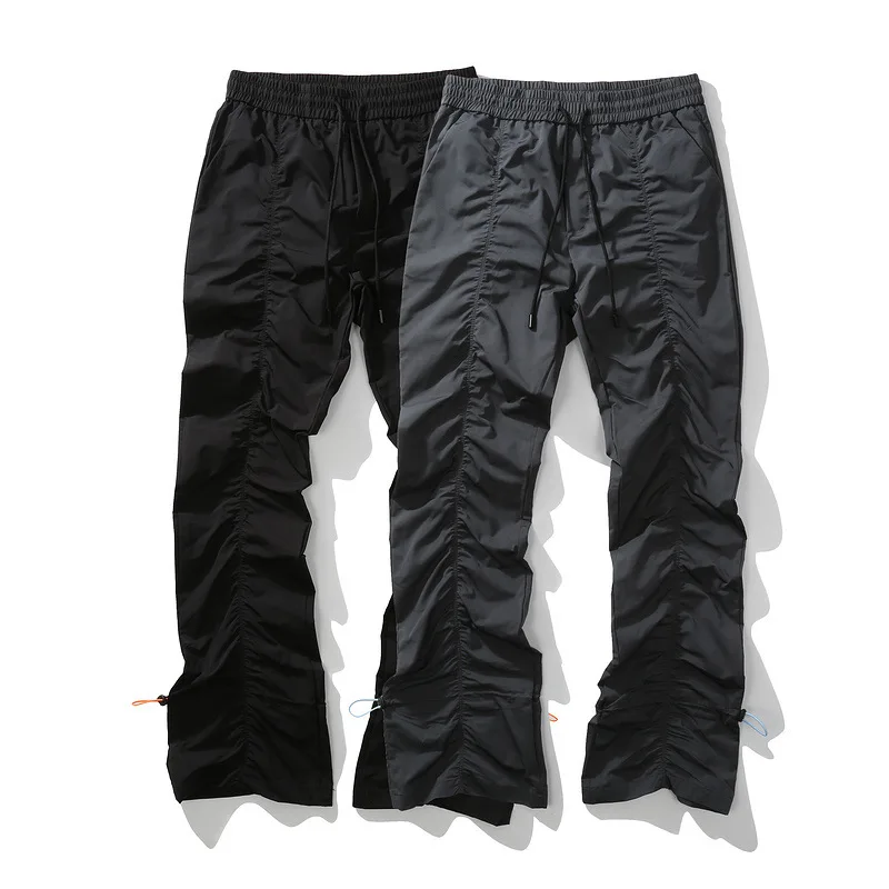 

Men Fashion Cargo Fold Black Track Jogger Casual Mens Drawstring Pants, Customized color