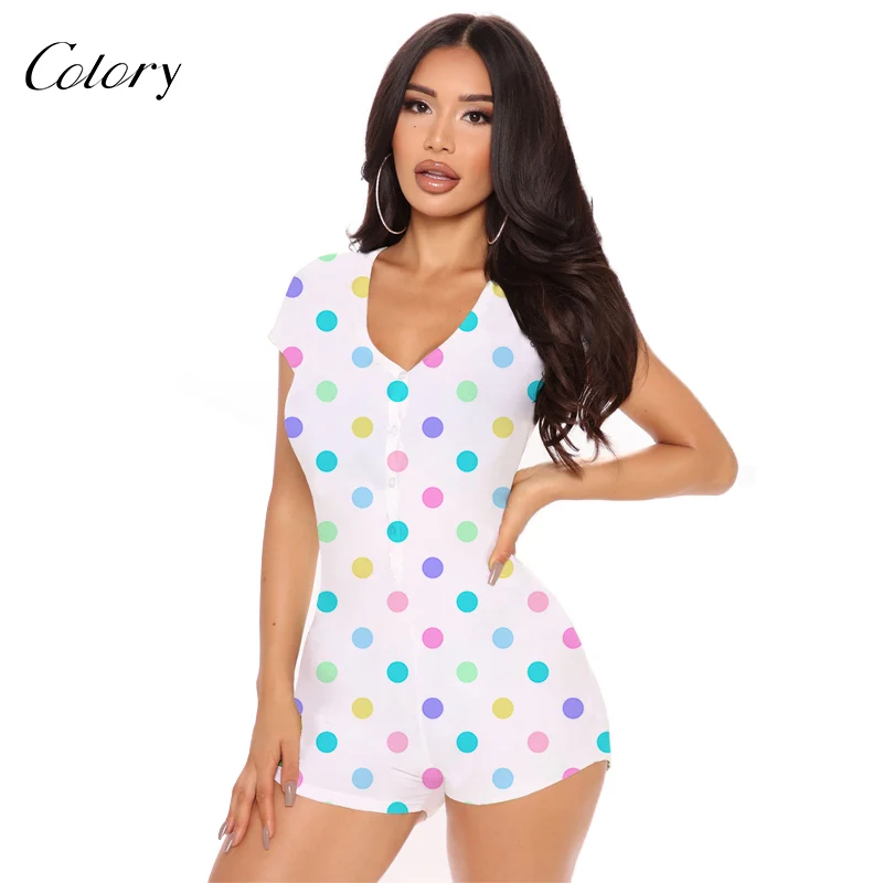 

Colory Summer Plus Size Pants Rompers Sleeve Women Onesie Pajamas Short, Picture shows