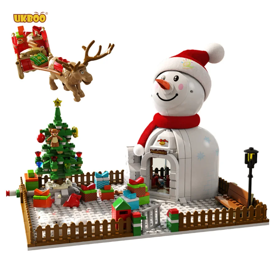 

Free Shipping UKBOO 573PCS Winter Christmas Snowman Gift House Tree Snowman House Building Blocks City Friends for Xmas Gifts