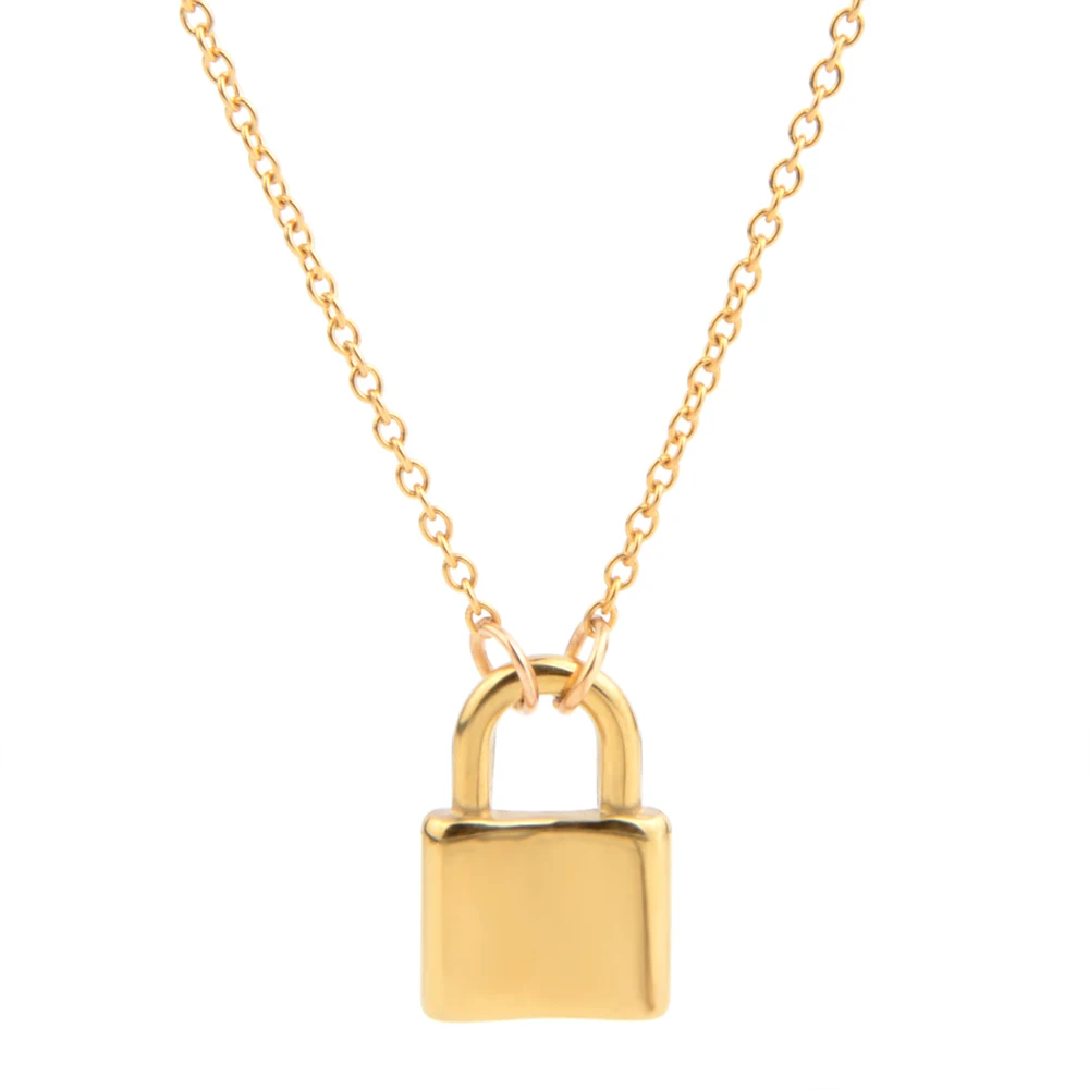 

Minimalist Stainless Steel Chain 18K Gold Plated Padlock Charm Choker Pendant Necklace for Dainty Women Girl Gift