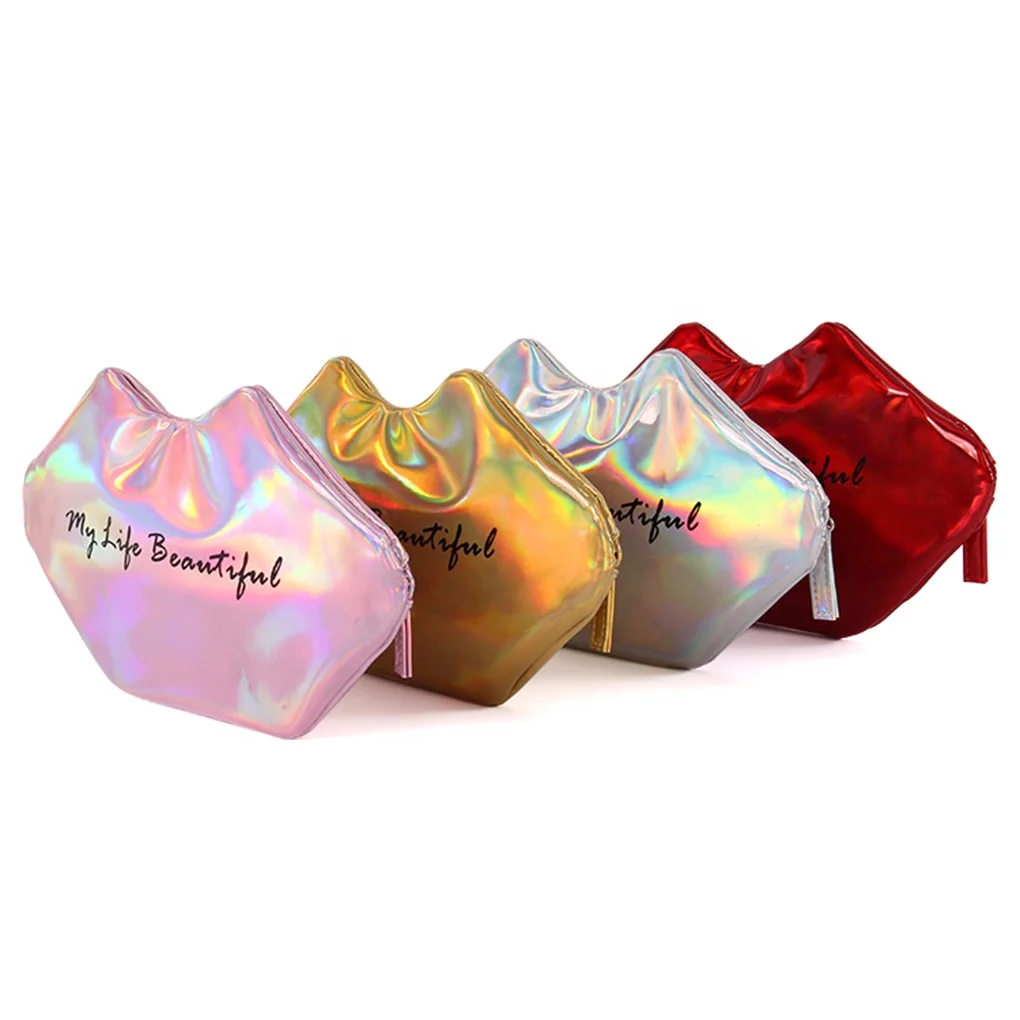 

Korean luxury waterproof red holographic make up pouch cosmetic bag for woman, Customized
