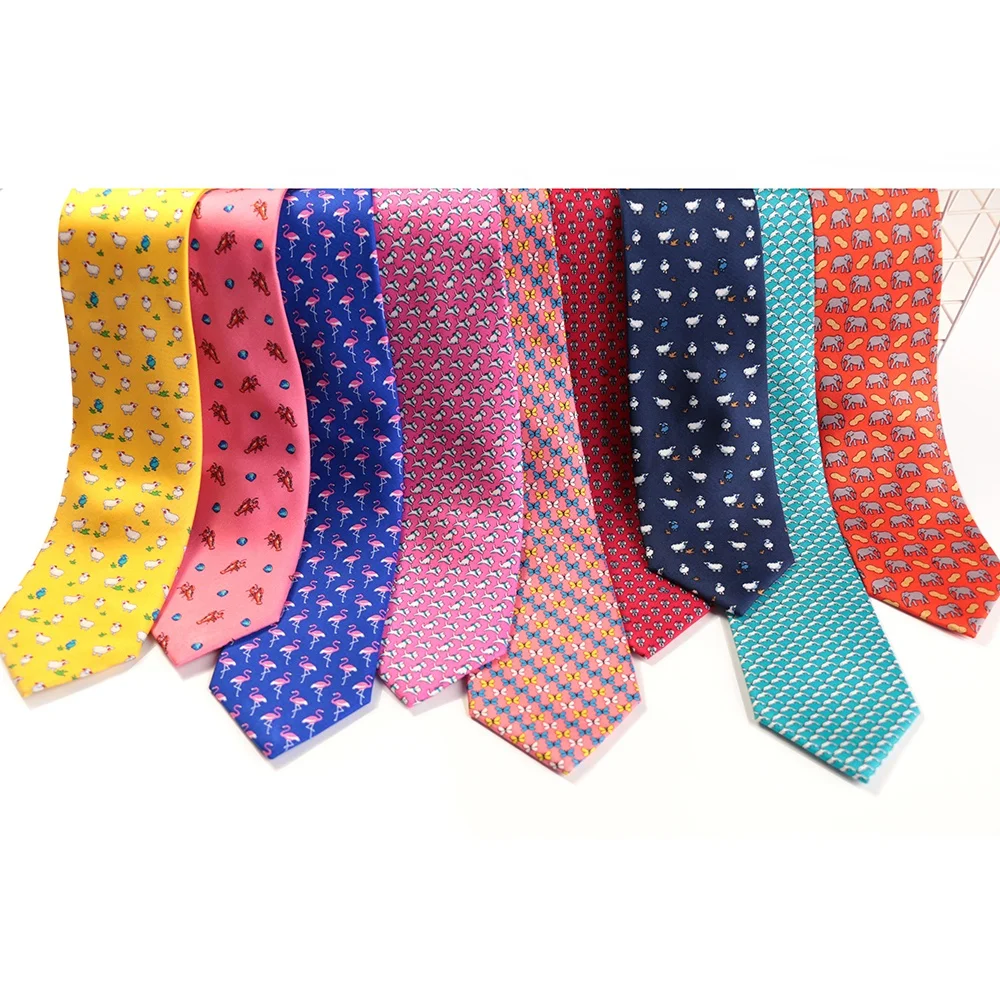 

High Quality Printing Tie 100% Silk Handmade Animal Design Necktie Custom Pattern Printed Fashion Silk Ties for Men