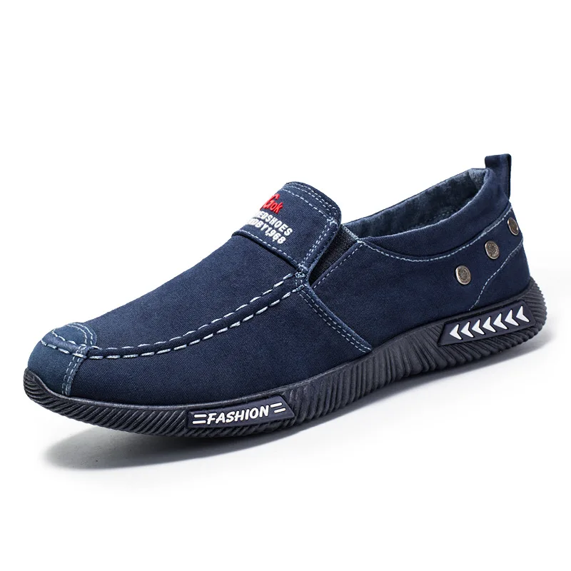 

2021 Customized spot wholesale breathable men's casual fashion walking style slip on loafers driving canvas trendy shoes for men, White
