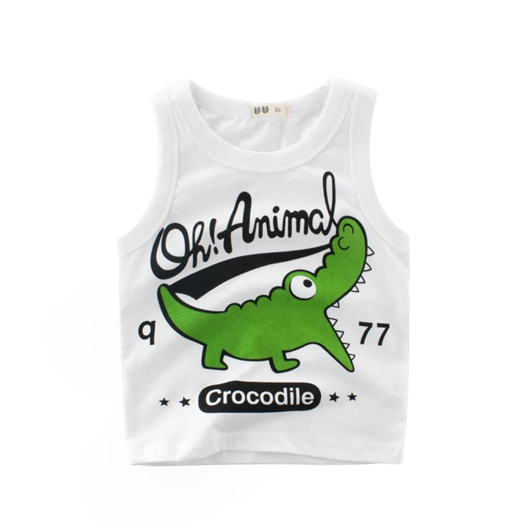 

Wholesale Boys Cotton Vest Cartoon Dinosaur Sleeveless T-shirts Baby Summer Tank Top Kids, Customized color acceptable