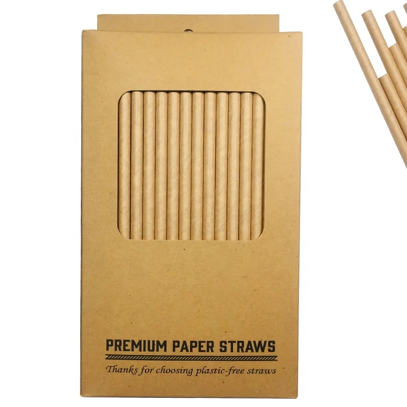 

SR ECO Kraft Paper Straws Box Of 200 Natural Plain Color Paper Straw Brown Pajillas De Papel Hard Paper Straws For Restaurants, Natural craft