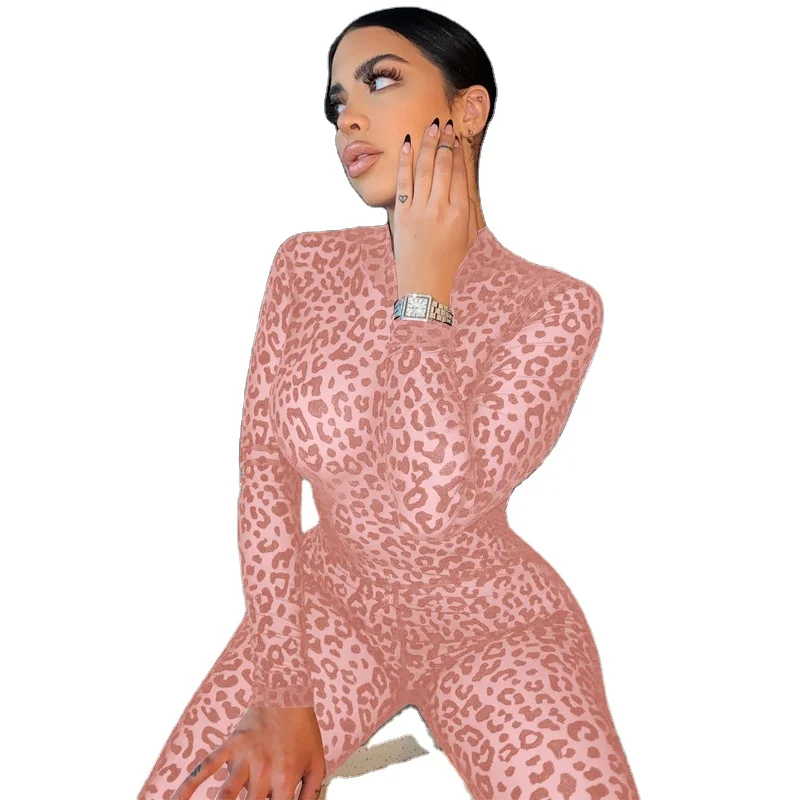 

2021Autumn Style Retro New Women Sexy Leopard Print Bodysuit Long Sleeve Shapers Collar Zipper One Piece Zip Up Women Bodysuit, Picture