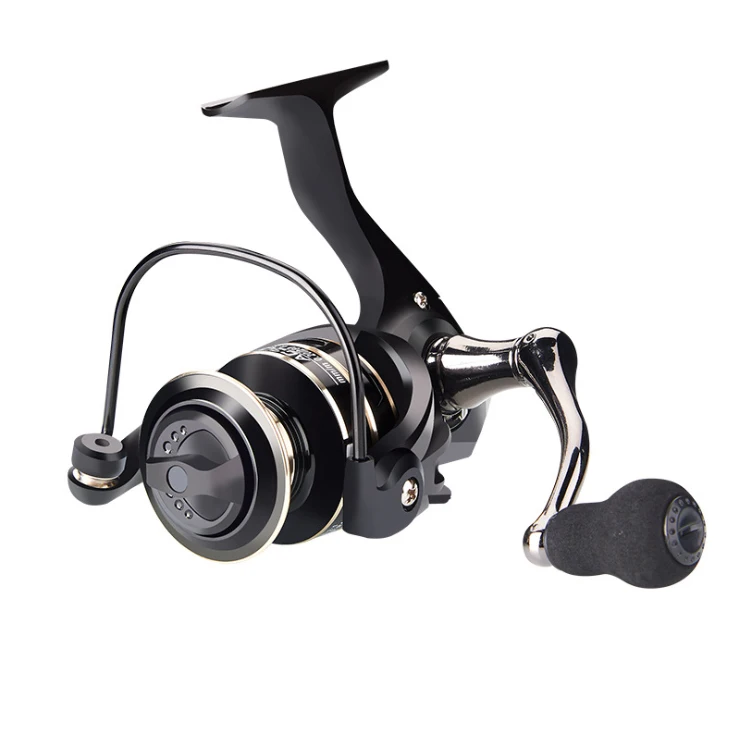 

WEIHE saltwater fishing reels Full Metal Body Interchangeable Collapsible Handle Bass Bait Runner FISHING SPINNING REEL, Black+champagne gold