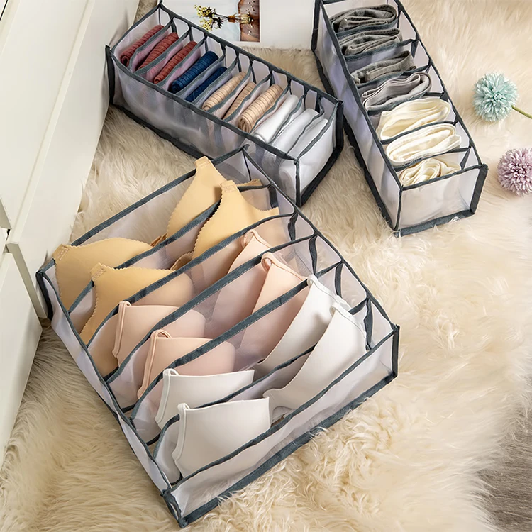 

Convenient Foldable Closet Drawer Organizer Divider Storage Container Underwear Bra Sock Mesh Storage Box