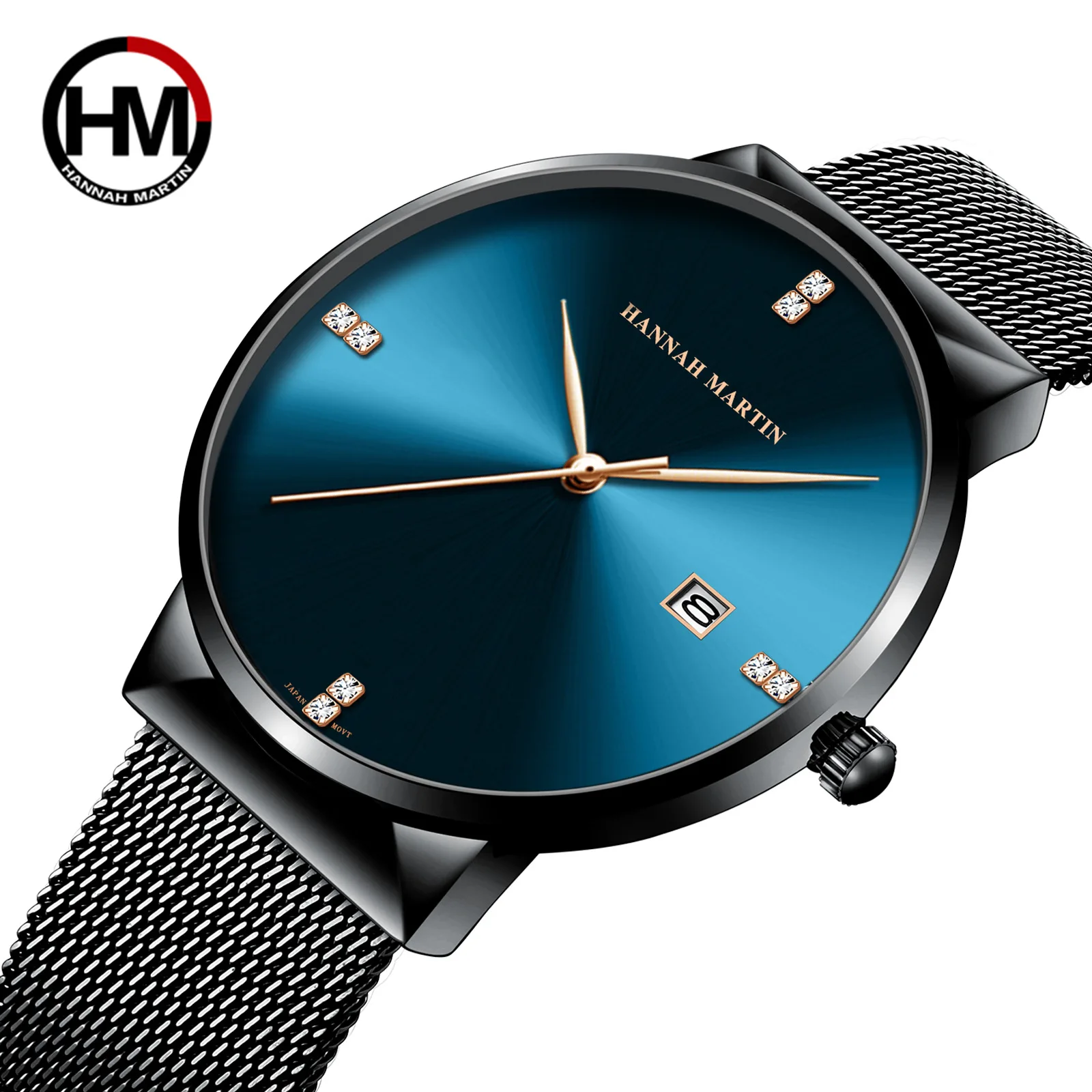 

Hannah Martin 901 watches men wrist Stainless Steel Business Waterproof Top Brand Quartz Movement Wristwatches Calendar reloj