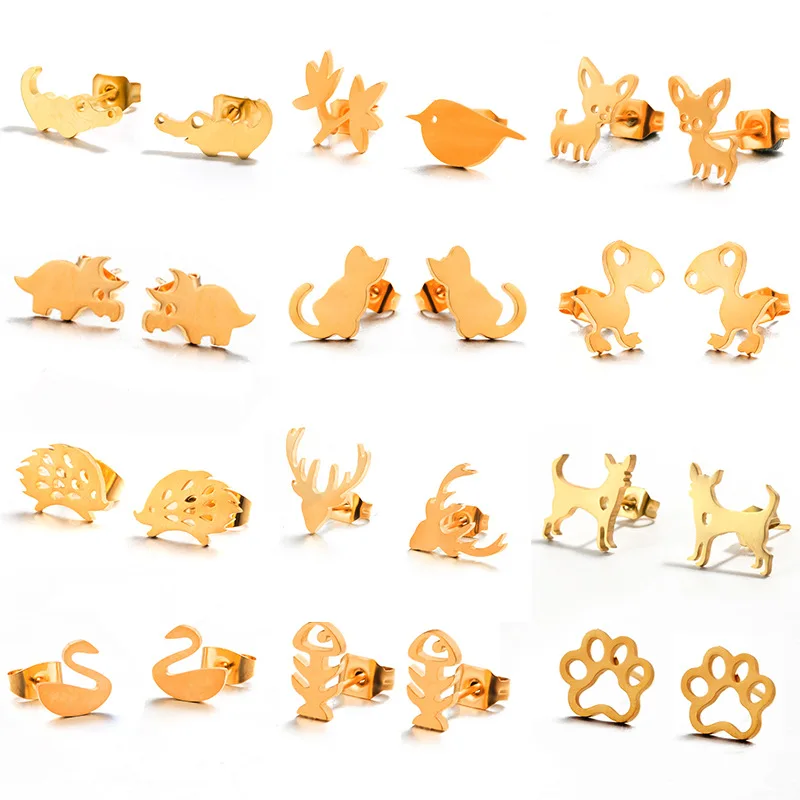 

Wholesale custom bulk korean stainless steel bird stud earrings animal heart dog cat Earrings women tiny stud earrings
