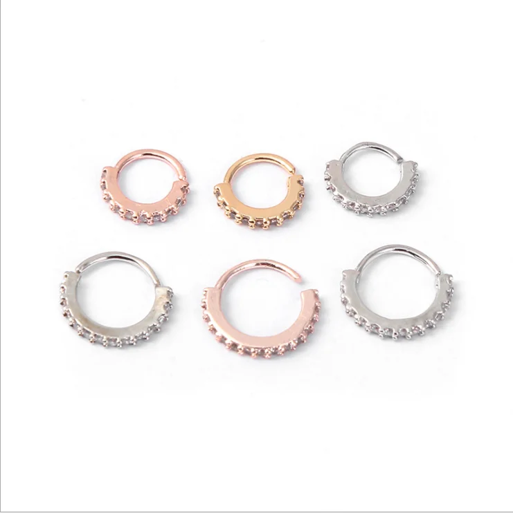 

Wholesale Fashion Fashion Piercing Septum Steel Ear Cartilage Ring Nose Ring Surgical Steel Zircon, Gold/silver/steel color