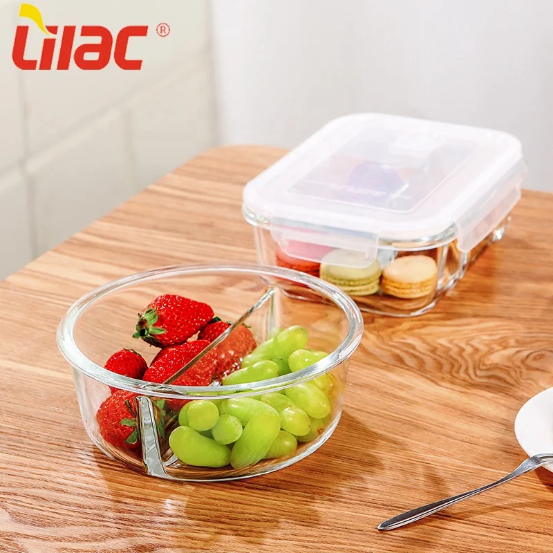 

Lilac German Quality 900ml/1000ml homes microwave safe thermal hot insulated glass air tight 3 compartment food container