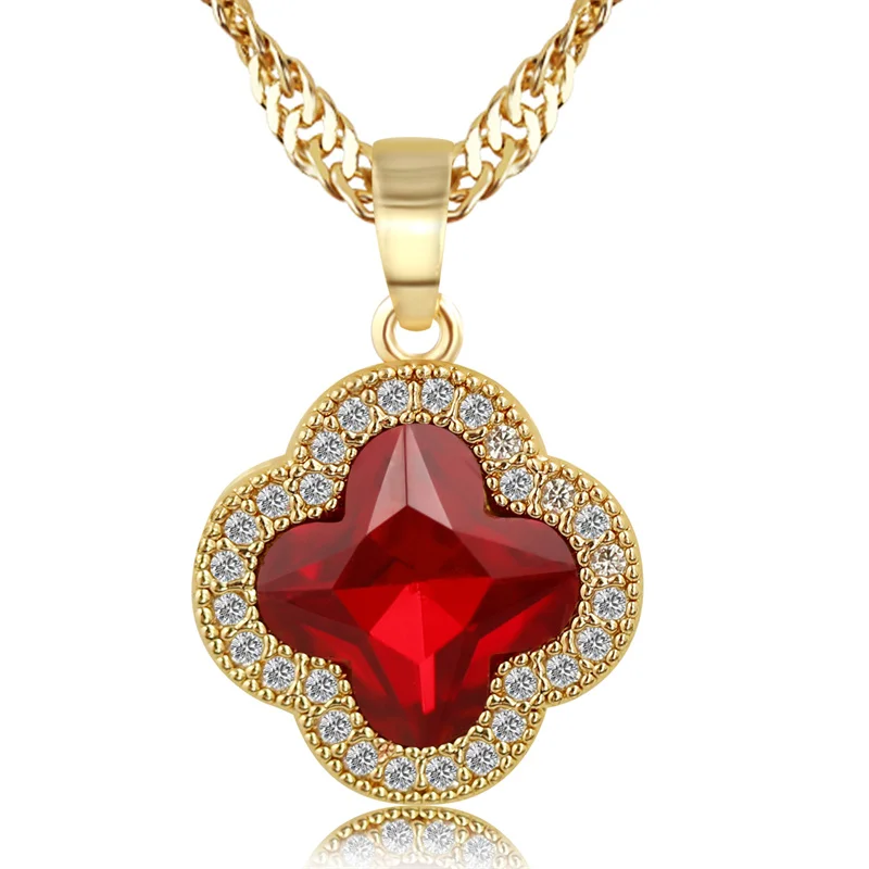 

Red Gemstone Necklace Steel Square Fashion Necklaces For Women