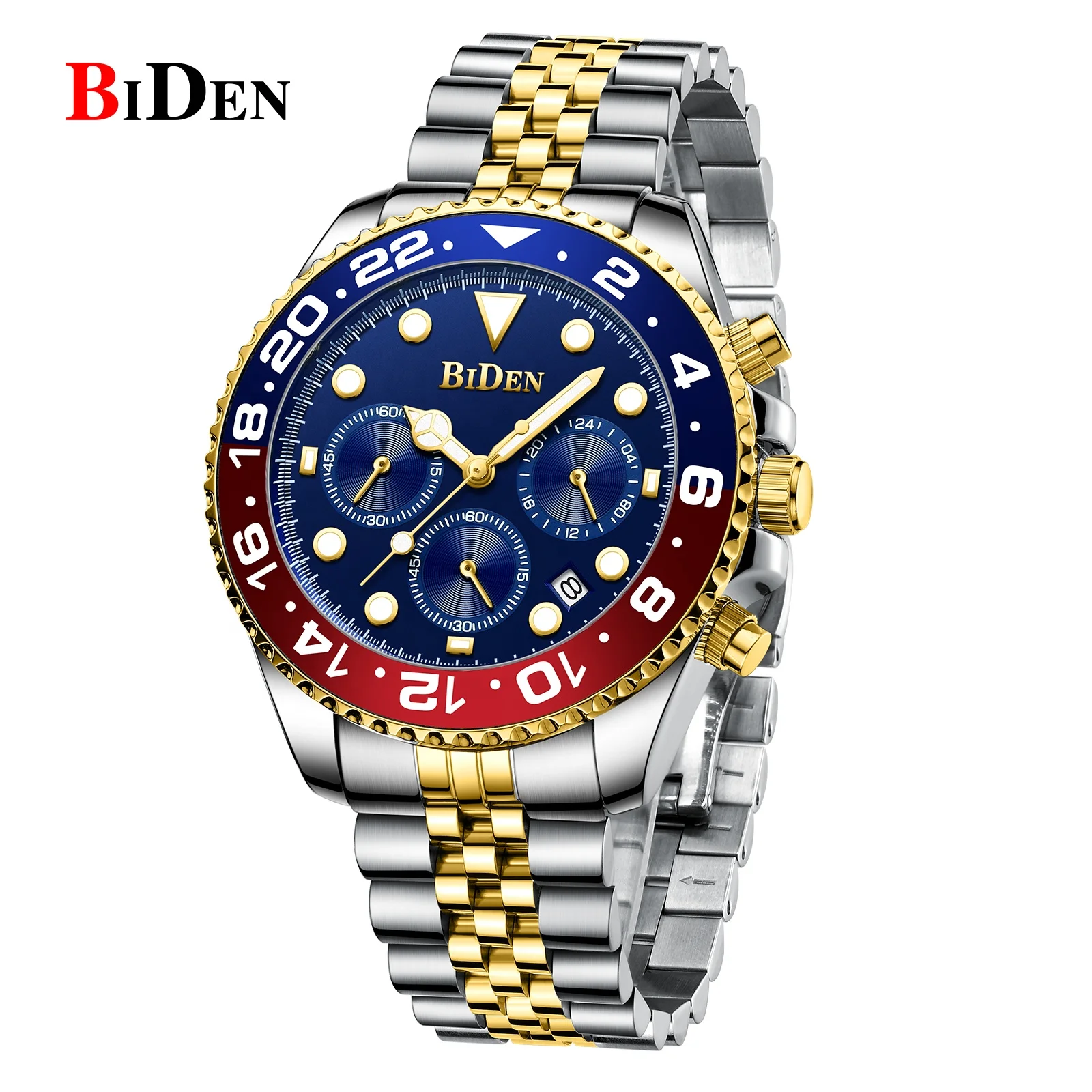 

Biden Custom Logo men watch Private Label Stainless Steel Luxury Business chronograph Quartz Wrist Watch