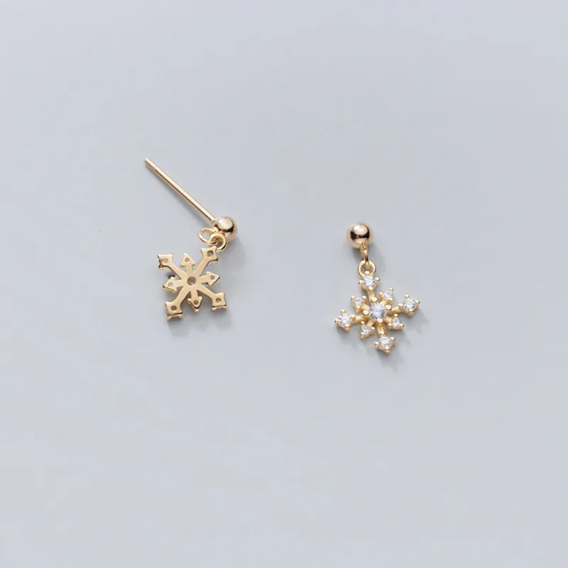 925 silver fashion christmas earrings snowflake zircon beads gold plated stud earrings for women christmas gifts