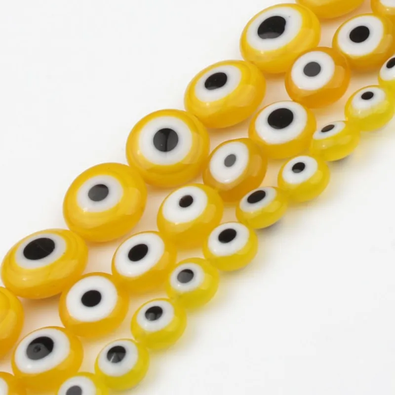 

Cheap Flat Round Yellow Lampwork Loose Evil Glass Eye Beads for DIY Jewelry Findings