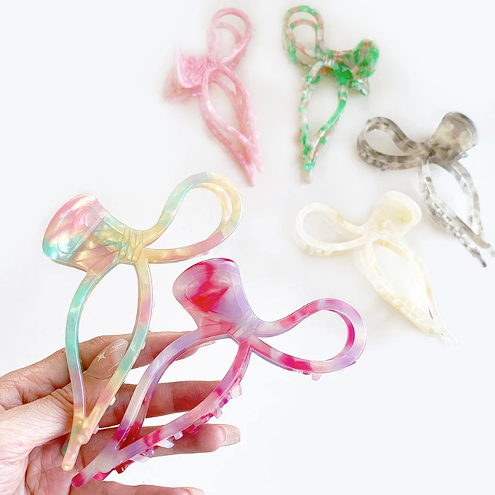 

Jumbo Acetate Bowknot Haarklammer Large Hollow Acetic Acid 13 cm Claw Clips Marbled Shark Hair Claw Clips For Girls