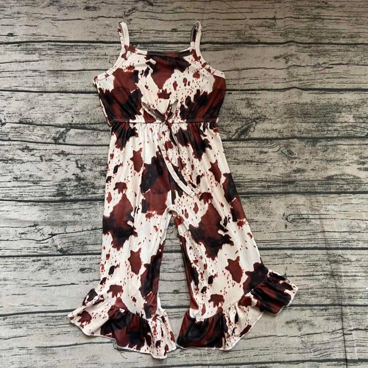 

Baby girls cow print ruffle capris design jumpsuit one piece summer baby clothes romper infant toddler kids boutique jumpsuits, Picture