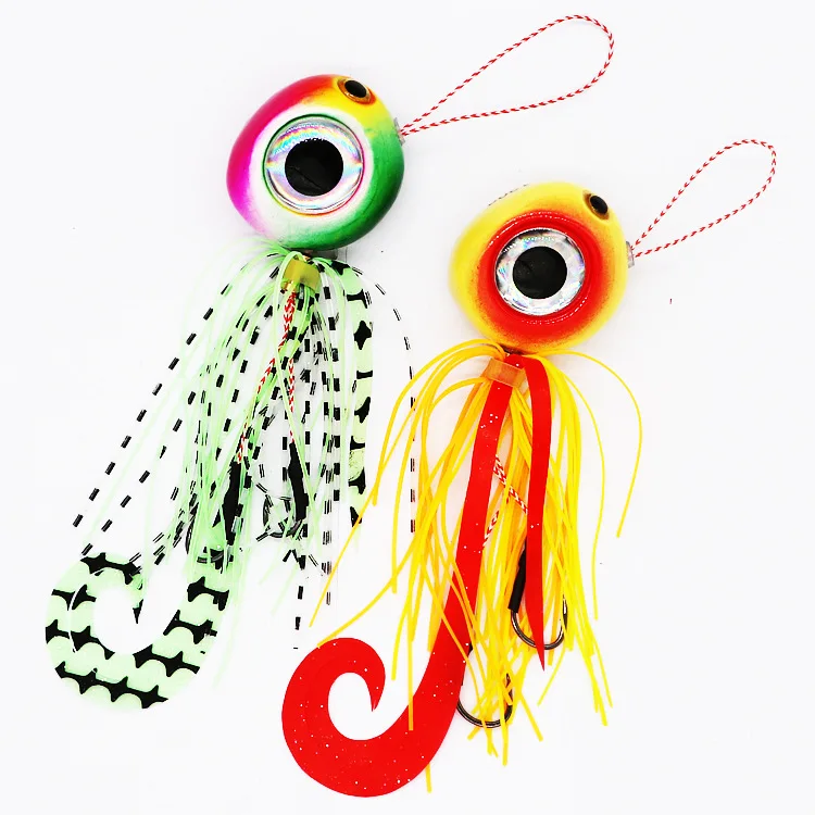 

40g-120g Squid Head Boat Fishing Lead Jig Bait Sea Fishing Silicone Skirt Metal Jig Lure