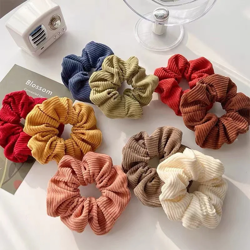 new solid color corduroy large scrunchies Simple temperament scrunchies hair tie all-match elastic hair scrunchies for girls