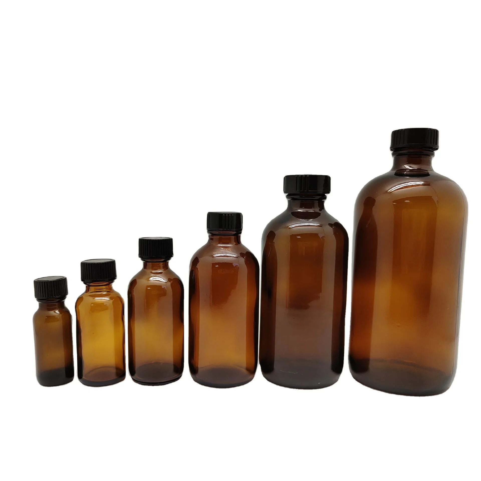 

Ready to ship 1/2oz 1oz 2oz 4oz 8oz 16oz 32oz Empty Amber Glass Round Boston Bottles For Essential oils