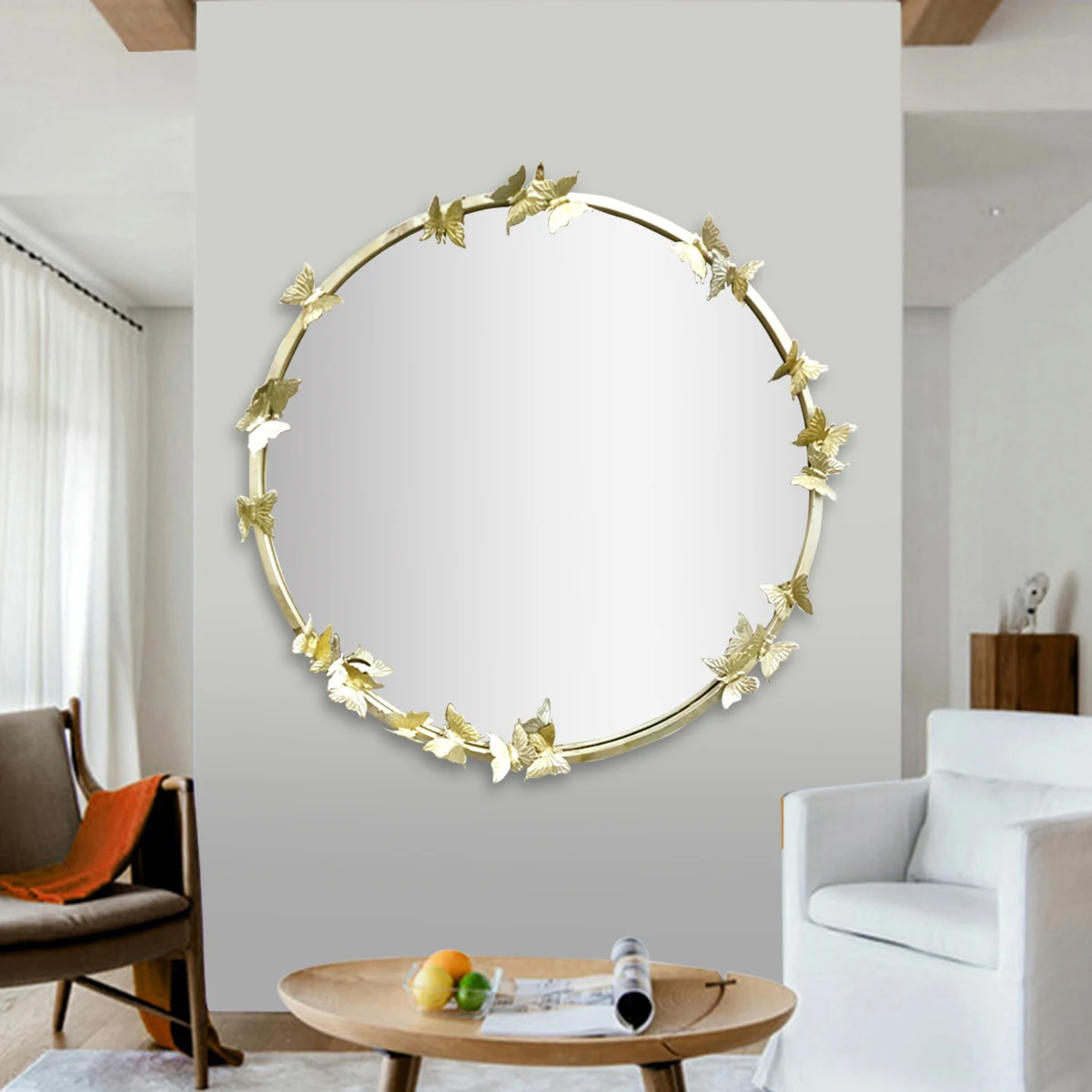 

Metal butterfly frame round wall art home decor for living room or bathroom mirrors