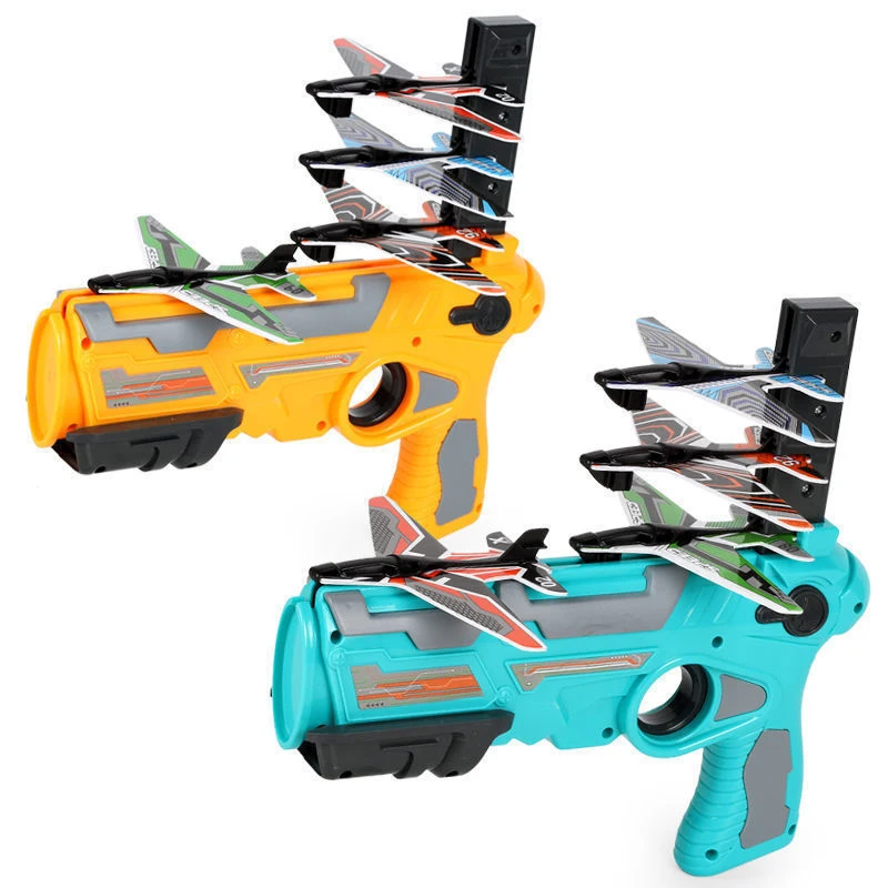 

Novelty children outdoor shooting gun toy catapult gliding plane aircraft automatic bullet reloading safety gun toy for kid
