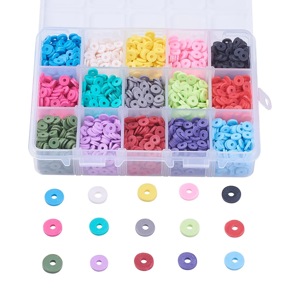 

Pandahall 15 Colors Flat Round Handmade Polymer Clay Beads