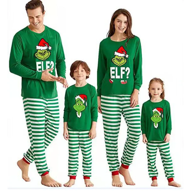 

Wholesale Loungewear Cartoon Print Girls Sets Christmas Infant Grinch Sleepwear Matching Family Pajamas