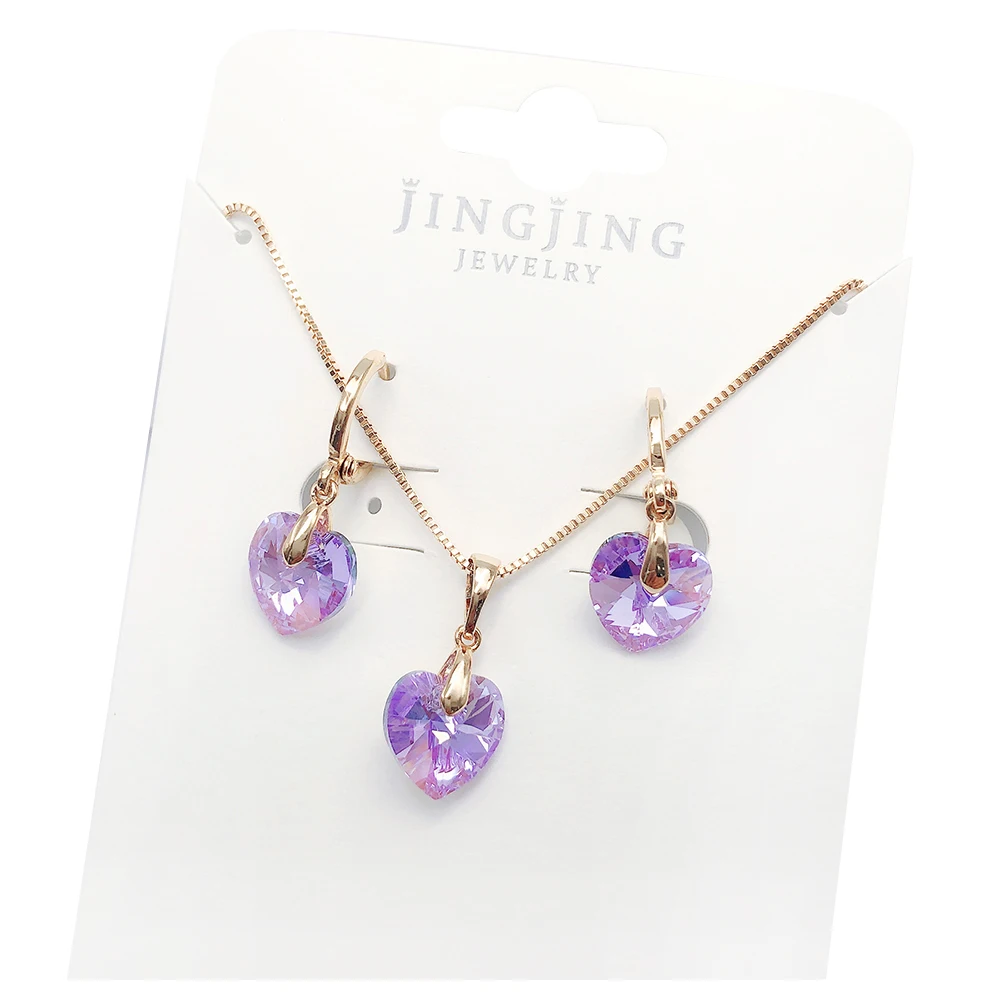 

Innovative design crystal heart shape crown multicolor engagement hypoallergenic everlasting necklace earring set, Customized