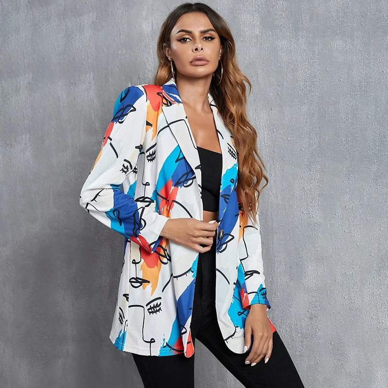 

2021 New Arrival Suit Top Ladies' Printed Trendy Casual Blazers Female Tops Blazer Trendy Women Clothing, Picture