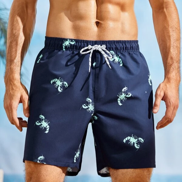 

Fashion custom sublimation Quick Dry Beach board short bathing surf fifth shorts summer swimwear Men Crayfish Print Swim Trunks