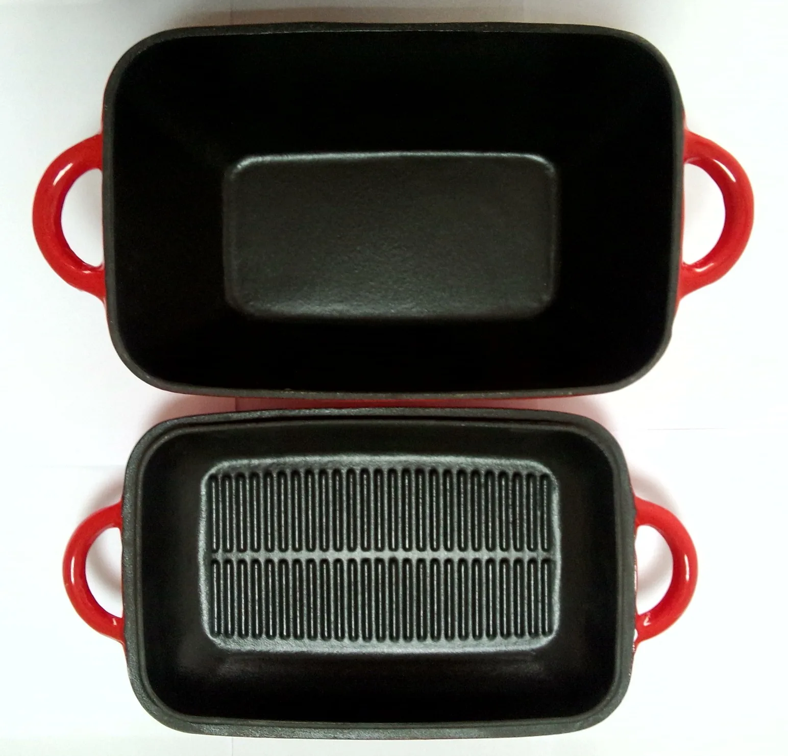 Enamel Cast Iron Baking Fryer Double Use Roaster Pan With Grill Pan Lid