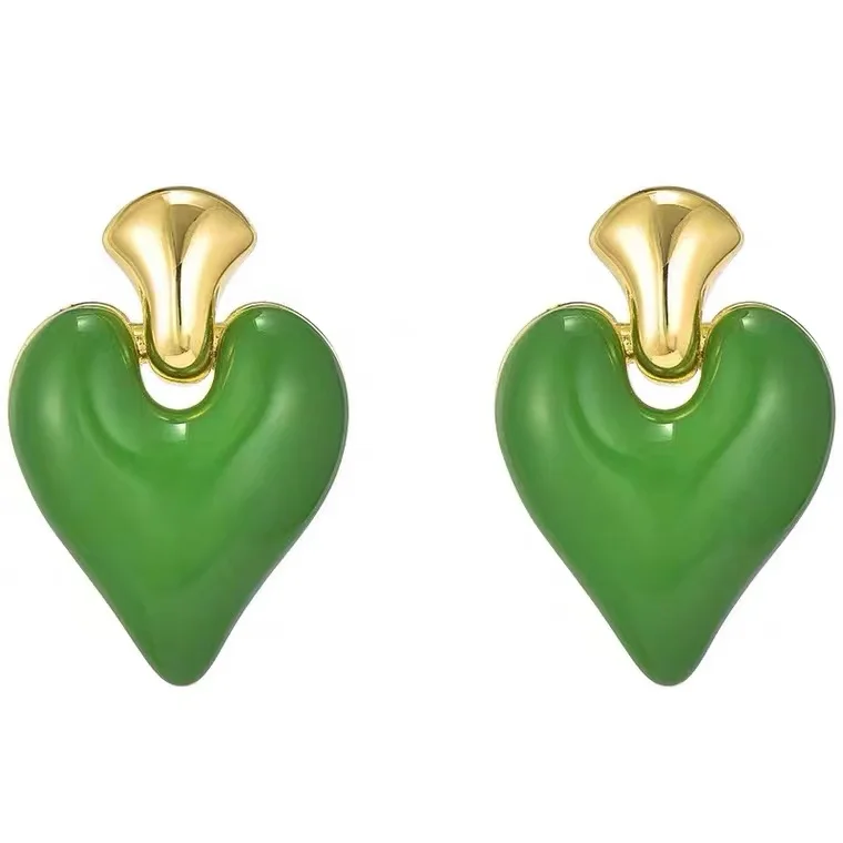 

Hyacinth Clip On Earrings For Women Enamel Red Love Heart Valentine Earrings No Pierced Stud Earrings