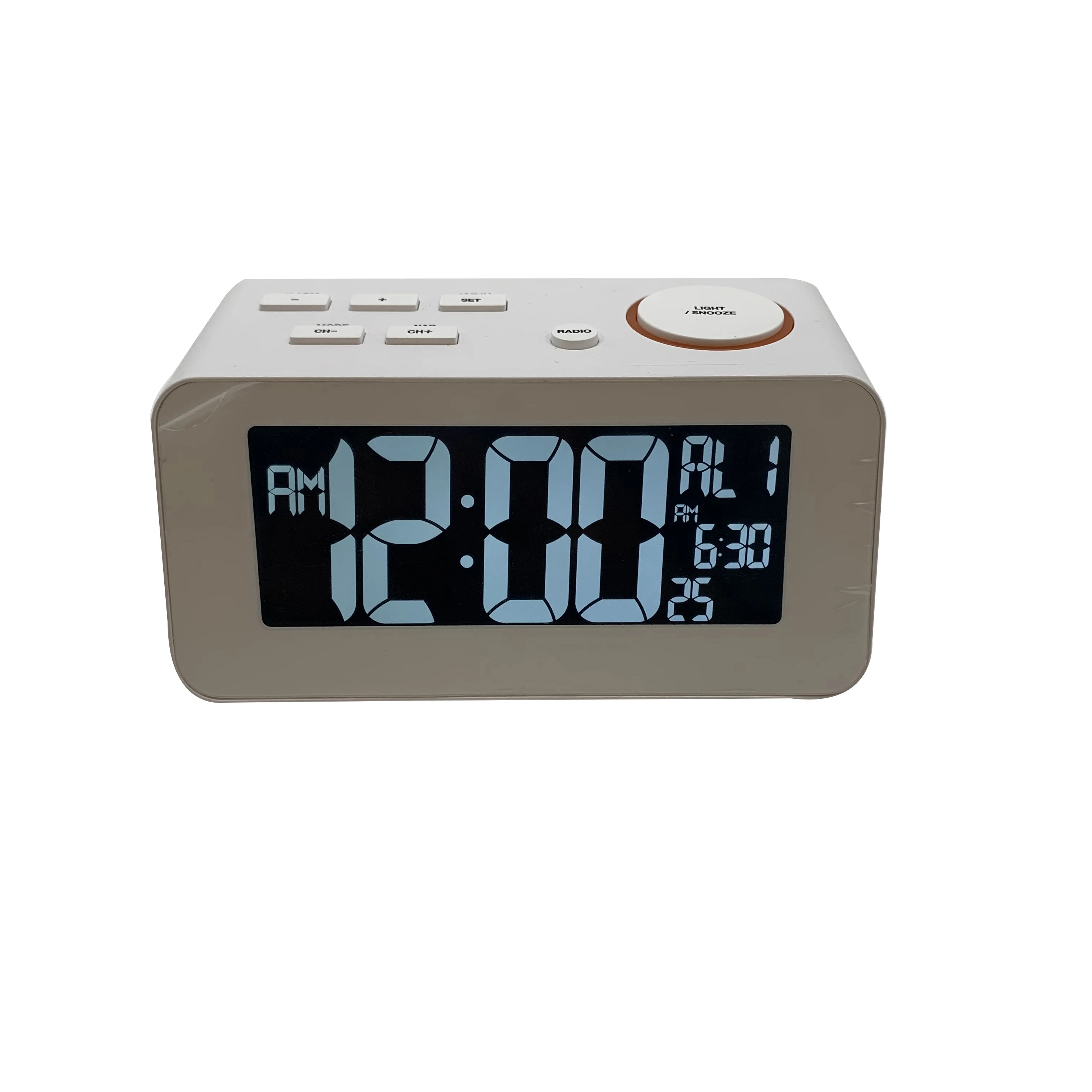

Fashion design FM radio clock big screen with USB charging for phone digital radio clock, White