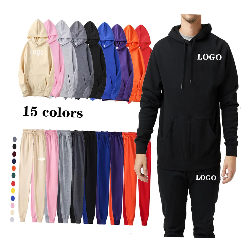 

J-424 Custom Printing Logo Sweatsuit Tracksuit Drawstrings Unisex Sport Wear Hoodie and Sweatpants Jogger Set for Men, Picture